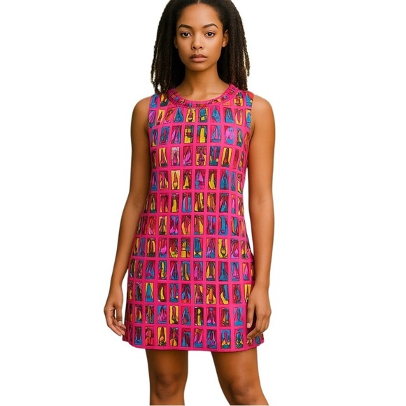 Tracy Negoshian Dresses & Skirts - TRACY NEGOSHIAN Pink Sunbathers Braided Neckline Shift Dress - Small